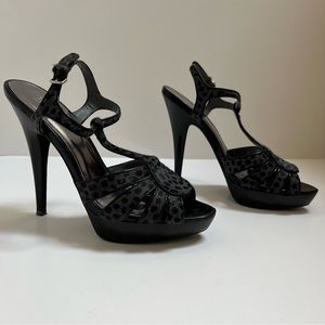 Cheetah animal print ankle strap open toe platform stiletto heels